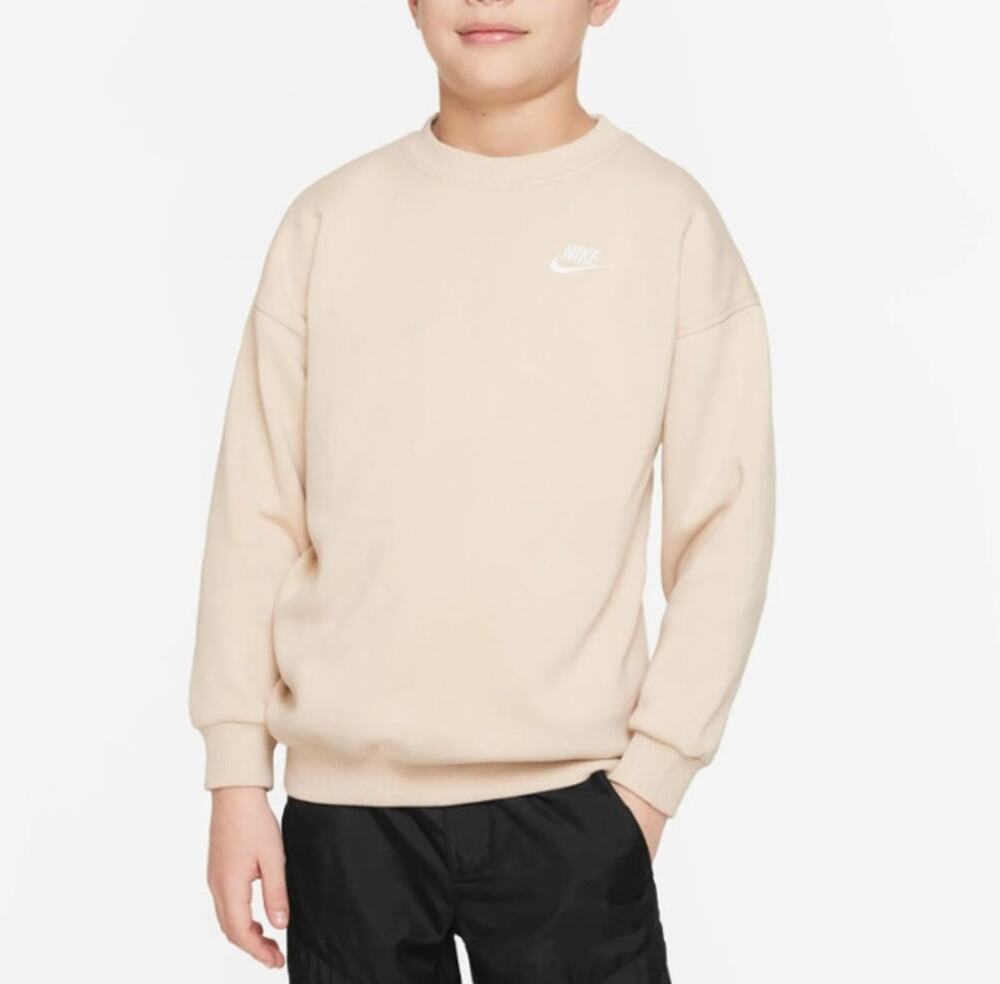 NIKE Sportswear Club Fleece Oversized Sweatshirt Crew Neck Beige Unisex Kids S